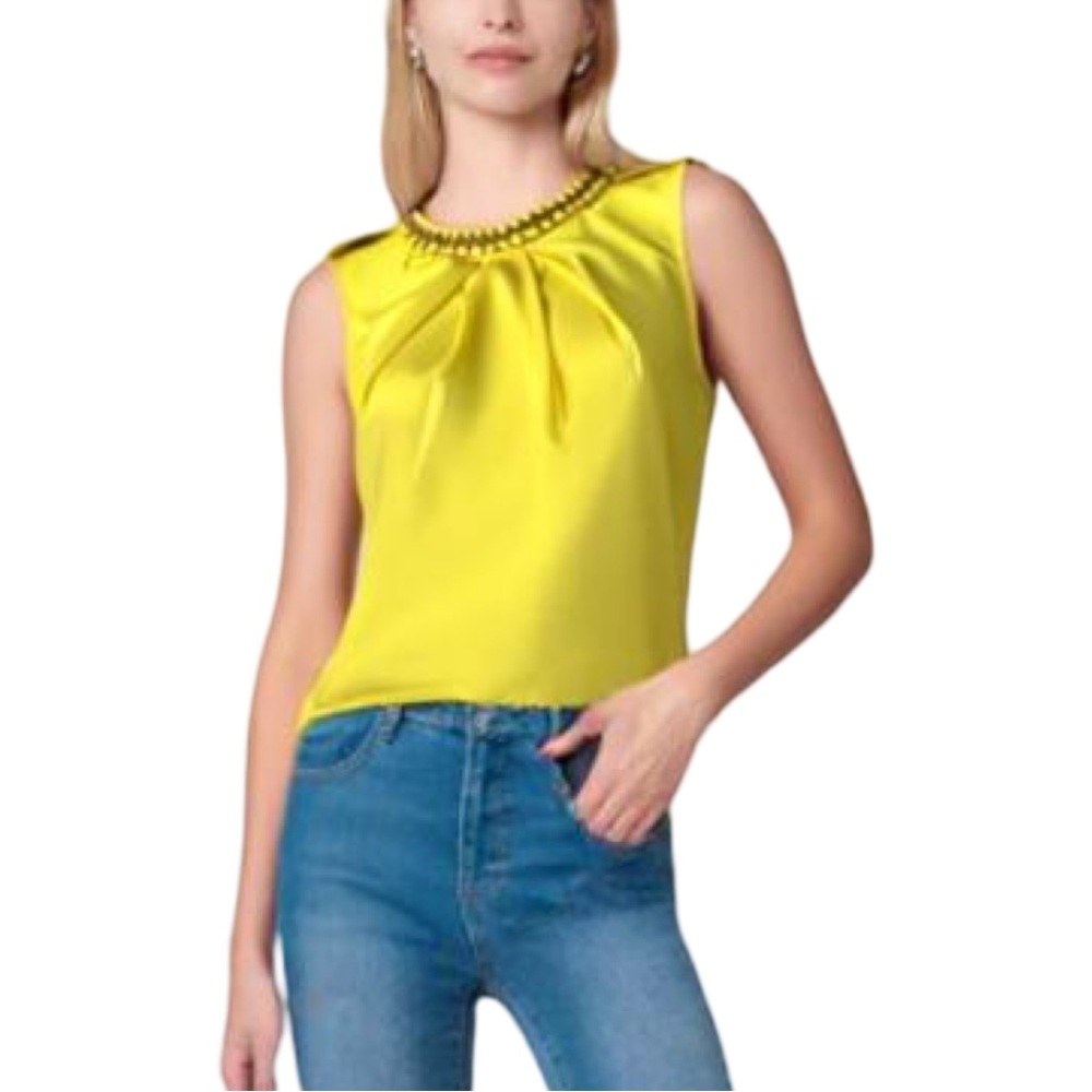 ✨ Gibson Latimer Yellow Beaded Neck Sleeveless Top | Statement Blouse | Size M